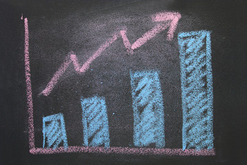 close up of chalkboard with growth business graph chart