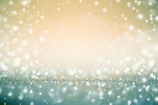 Golden Christmas holiday glowing defocused background