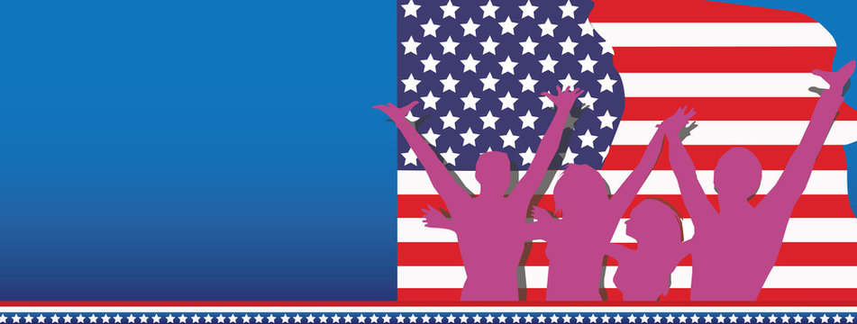 American Flag - National Day;
Fourth of July - American flag and human silhouettes with blank space for text.
