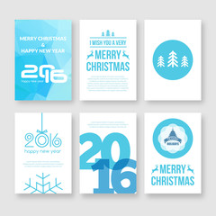 Naklejka premium Happy new year 2016 and Merry Christmas vector modern brochure design template with numbers. Set of Postcard, invitation. Vector illustration