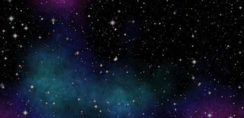 Fototapeta na wymiar Panoramic looking into deep space. Dark night sky full of stars. The nebula in outer space.