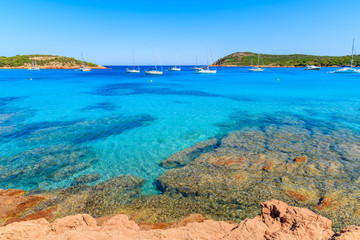 Beautiful coast of Corsica island with azure crystal clear sea w