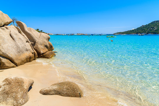 Beautiful Santa Giulia beach with azure crystal clear sea water, Corsica island, France