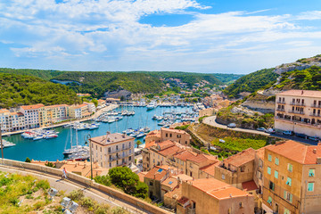 A view of Bonifacio port and old town, Corsica island, France - obrazy, fototapety, plakaty