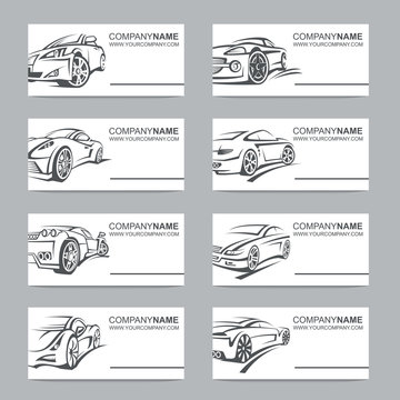 collection of eight business cards with cars