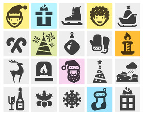 Christmas, xmas set black icons. signs and symbols