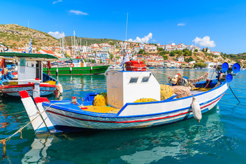 Traditional Greek fishing boat in Pythagorion port, Samos island, Greece