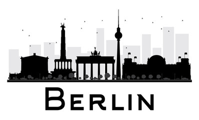 Berlin City skyline black and white silhouette. Some elements have transparency mode different from normal