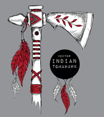 Native Indian tomahawk. Indian weapon. Hand draw vector illustration - 96904053
