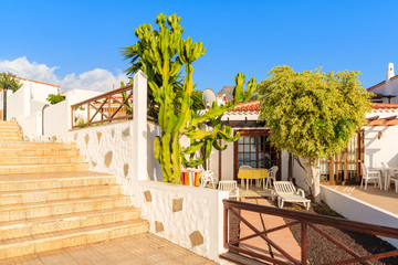 Traditional Canary style holiday apartments in Costa Adeje seaside town, Tenerife, Canary Islands, Spain