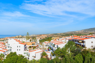 Fototapeta na wymiar A view of apartment complex in Costa Adeje town, Tenerife, Canary Islands, Spain