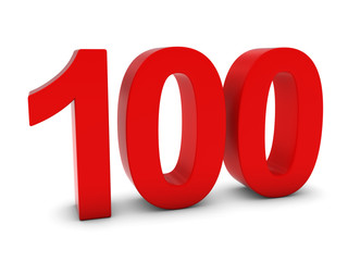 Red 3D Number One Hundred Isolated on white with shadows