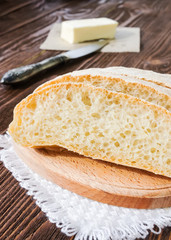 Ciabatta bread on a wooden table