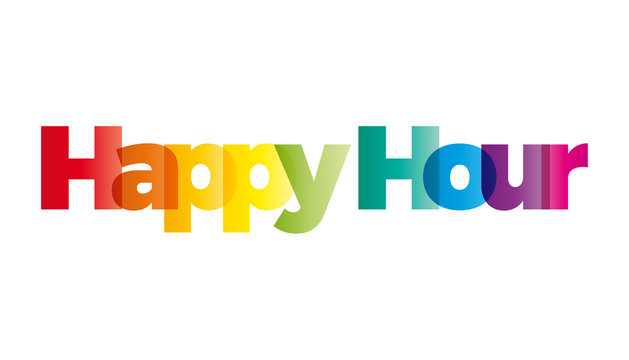 The word happy hour. Vector banner with the text colored rainbow