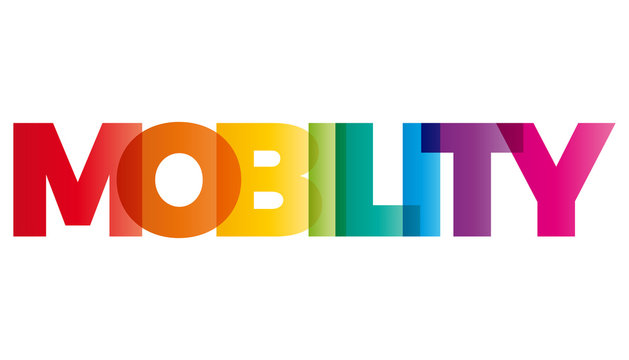 The word Mobility. Vector banner with the text colored rainbow.
