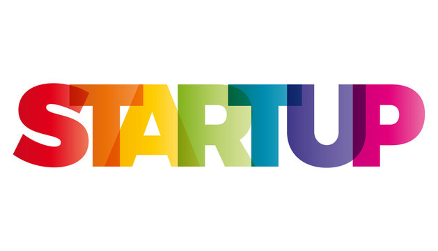 The word Startup. Vector banner with the text colored rainbow.