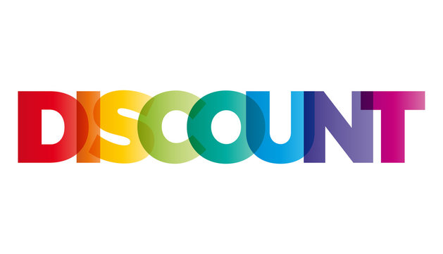 The word Discount. Vector banner with the text colored rainbow.