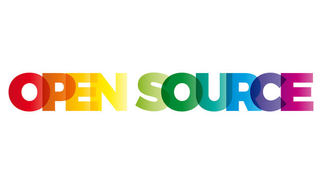 The word Open Source. Vector banner with the text colored rainbo