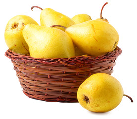 Yellow Pears In A Basket On White Background