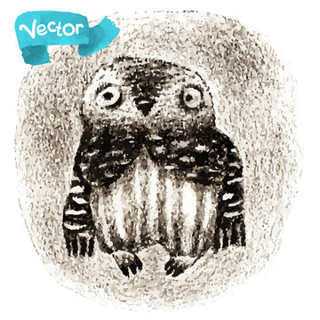 Vector Little Owl Sitting In a Hollow