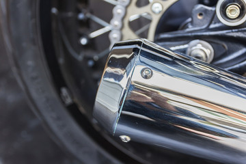 Close up shot of a motorcycle exhaust pipes.