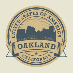 Grunge rubber stamp with name of Oakland, California
