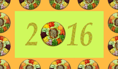Christmas motif with fresh salad vitamin (2016, New Year card -