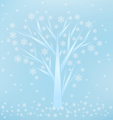 Fototapeta na wymiar Winter background with tree and snowflakes.