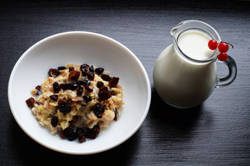 Breakfast with oatmeal and milk