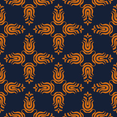 Seamless victorian floral pattern dark blue background