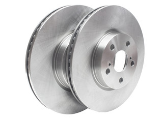 two brake discs on a white background