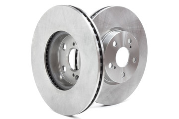 two brake discs on a white background