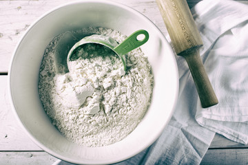 kitchen bowl of flour for baking dough