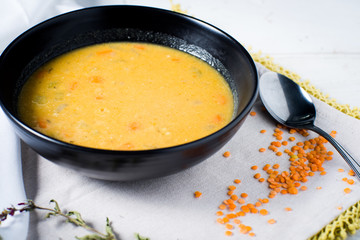 Bowl of lentil bean savory soup