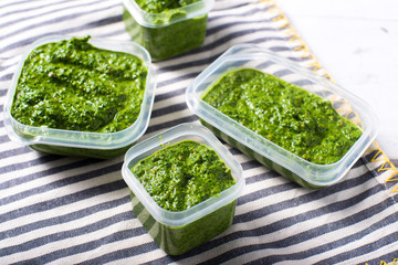 Fresh healthy Spinach pesto seeds raw