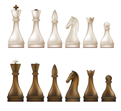 set of brown and white chess on white