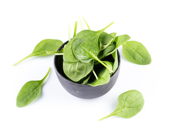 Green spinach on a white background