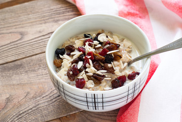 Oatmeal with dried fruit.