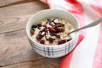 Oatmeal with dried fruit.