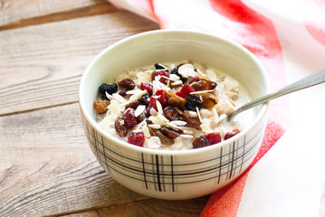 Oatmeal with dried fruit.