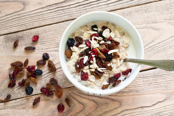 Oatmeal with dried fruit.