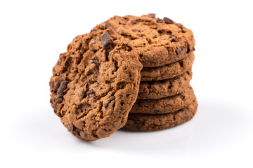 Chocolate chip cookies isolated on white