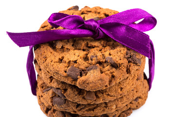 Chocolate chip cookies isolated on white