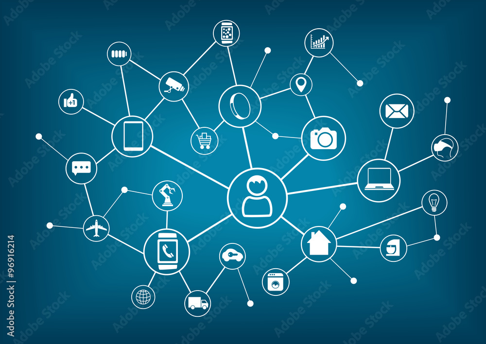 Poster internet of things (iot) and networking concept for connected devices.