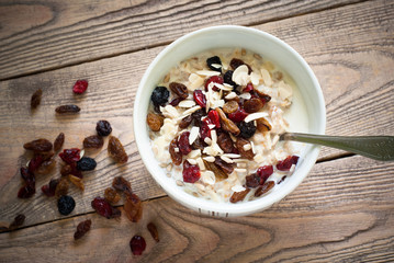Oatmeal with dried fruit.