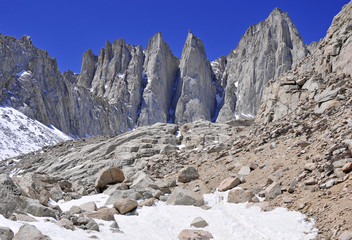 Mount Whitney, California 14er, state high point and highest peak in the lower 48 states, located...