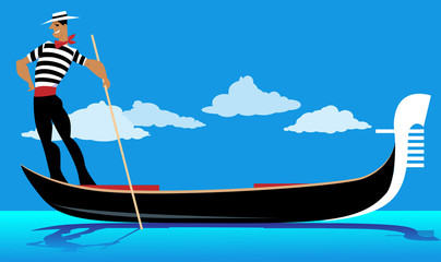 Cartoon gondolier rowing a gondola, EPS 8 vector illustration, no transparencies