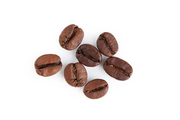 Roasted coffee beans isolated on a white