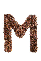 Coffee beans letter isolated on a white