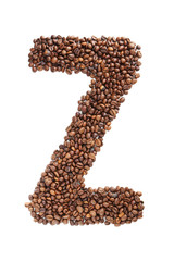 Coffee beans letter isolated on a white